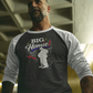 Man wearing a black and white long-sleeve shirt with 'BIG Homie' graphic design.