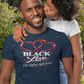 Man wearing a navy blue t-shirt with 'Black Love' design, standing outdoors with a child.