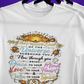 White t-shirt with motivational quote design on a purple background