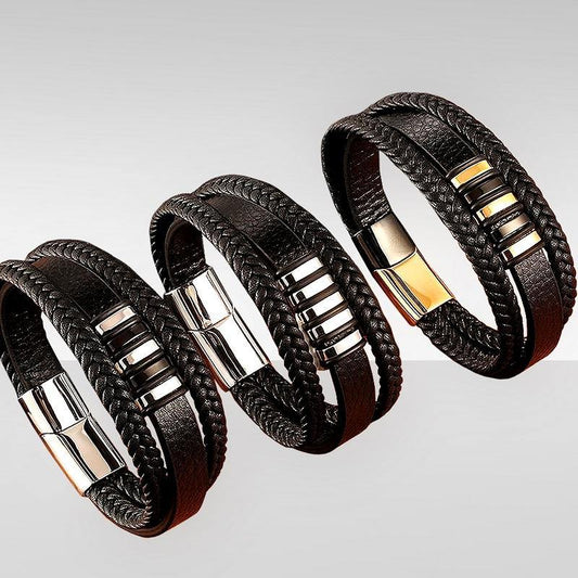 Men's Stainless Steel and Leather Bracelets - The BIG Boy Shop