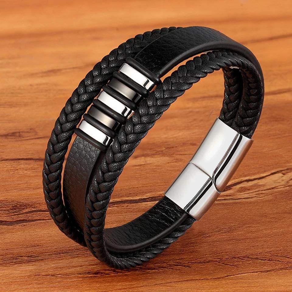 Men's Stainless Steel and Leather Bracelets - The BIG Boy Shop