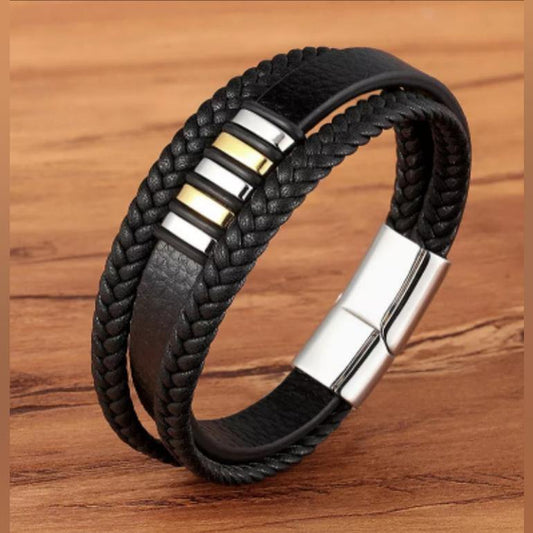 Men's Stainless Steel and Leather Bracelets - The BIG Boy Shop